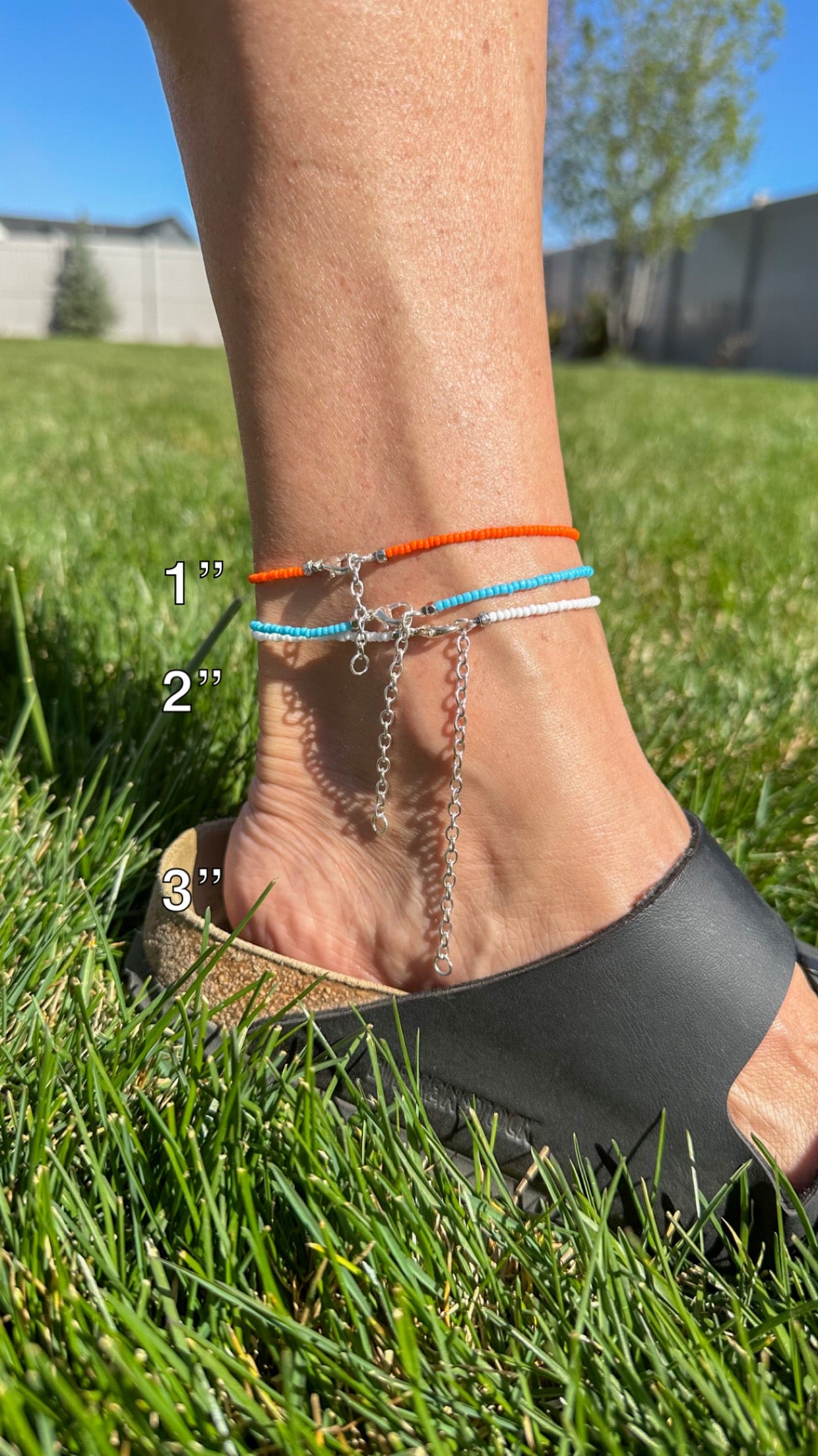 Silver, Triple Strand, Colored Anklet