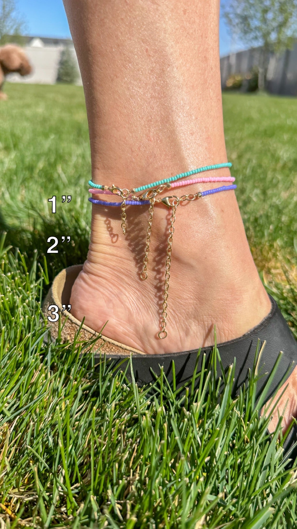 Gold, Triple Strand, Colored Anklet