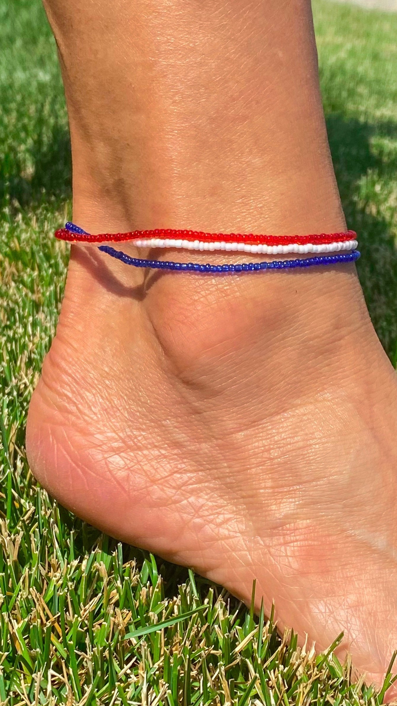Silver, Triple Strand, Colored Anklet